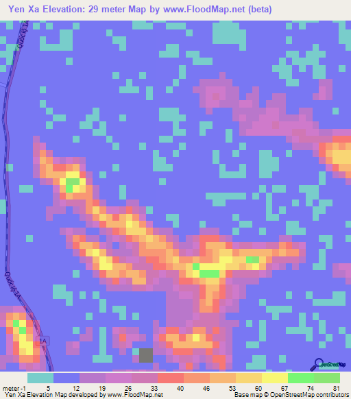 Yen Xa,Vietnam Elevation Map