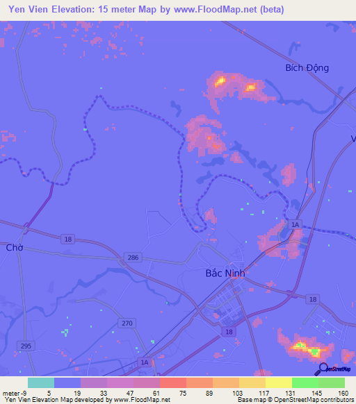 Yen Vien,Vietnam Elevation Map