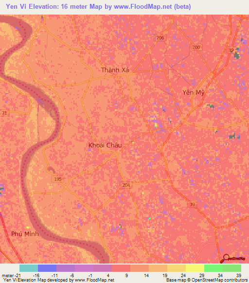 Yen Vi,Vietnam Elevation Map