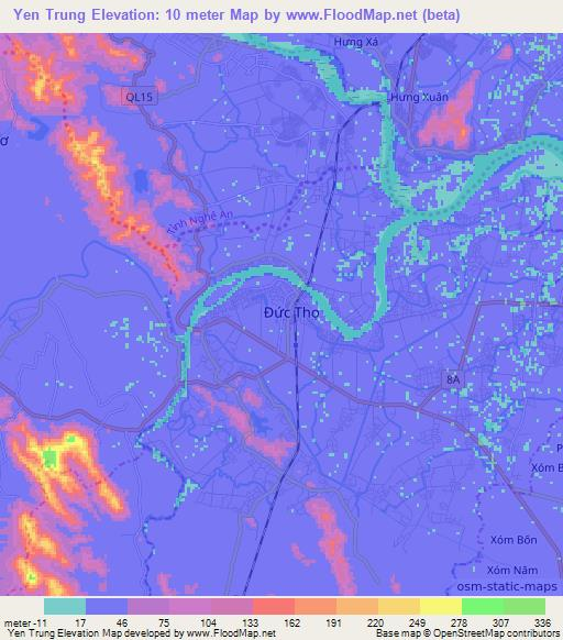 Yen Trung,Vietnam Elevation Map