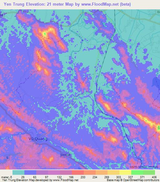 Yen Trung,Vietnam Elevation Map