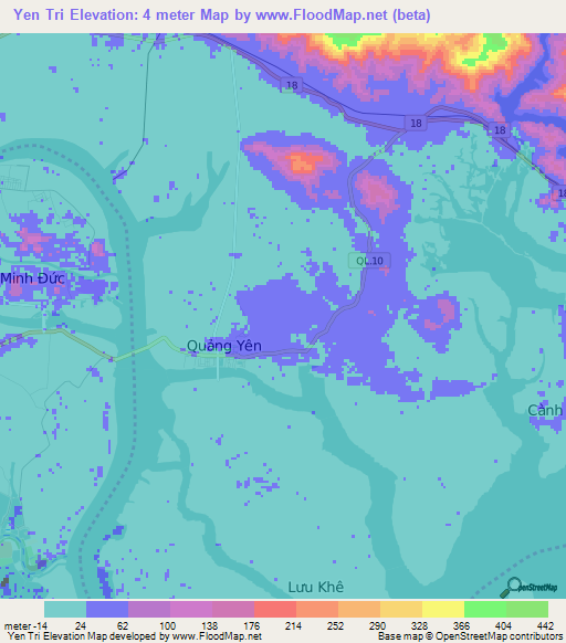 Yen Tri,Vietnam Elevation Map