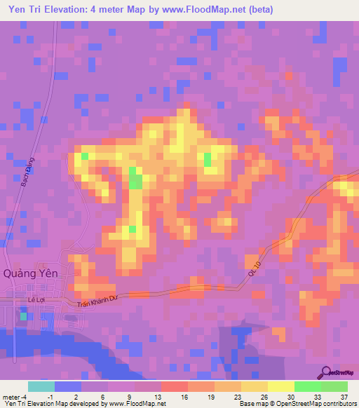 Yen Tri,Vietnam Elevation Map