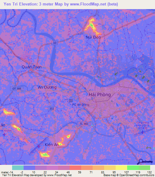 Yen Tri,Vietnam Elevation Map