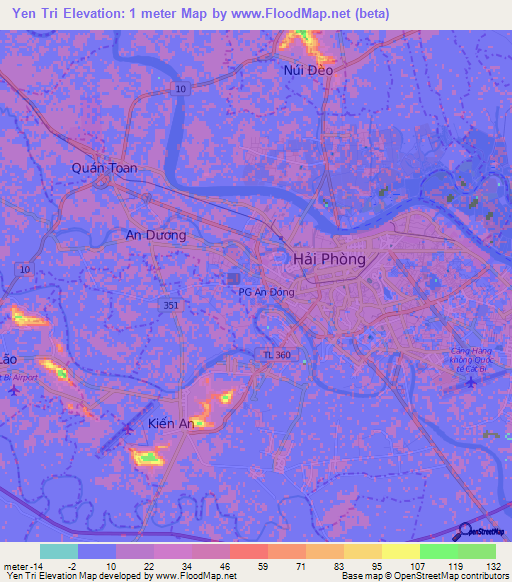 Yen Tri,Vietnam Elevation Map