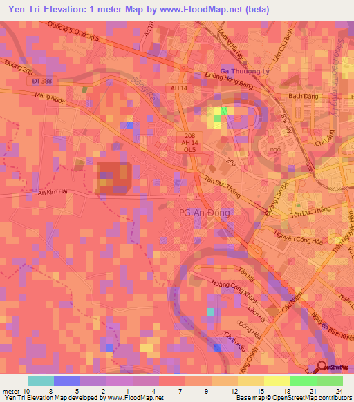 Yen Tri,Vietnam Elevation Map