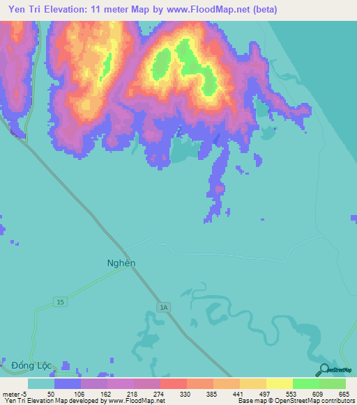 Yen Tri,Vietnam Elevation Map