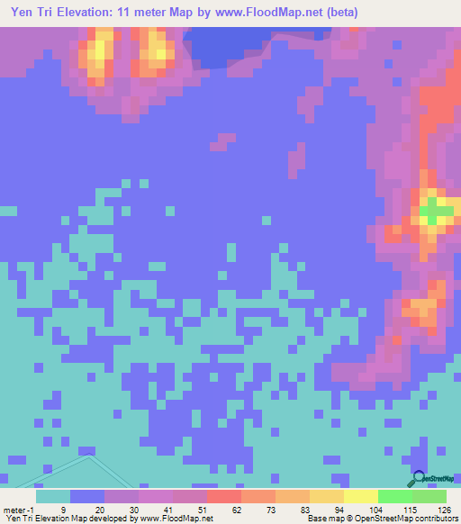 Yen Tri,Vietnam Elevation Map