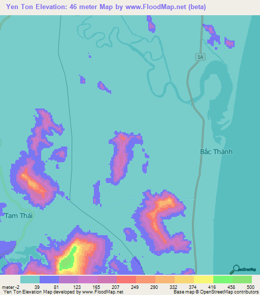 Yen Ton,Vietnam Elevation Map