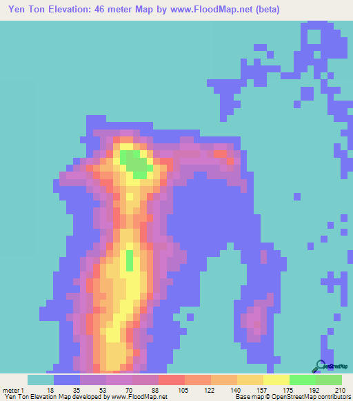 Yen Ton,Vietnam Elevation Map