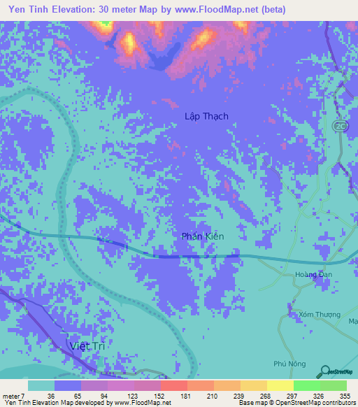 Yen Tinh,Vietnam Elevation Map