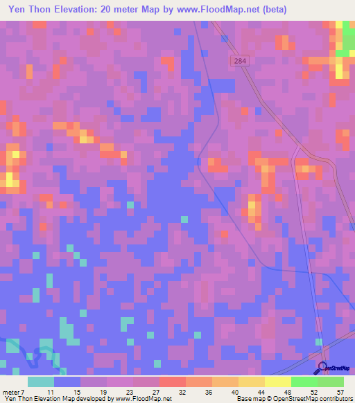 Yen Thon,Vietnam Elevation Map