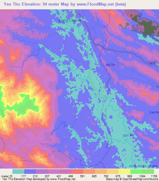 Yen Tho,Vietnam Elevation Map