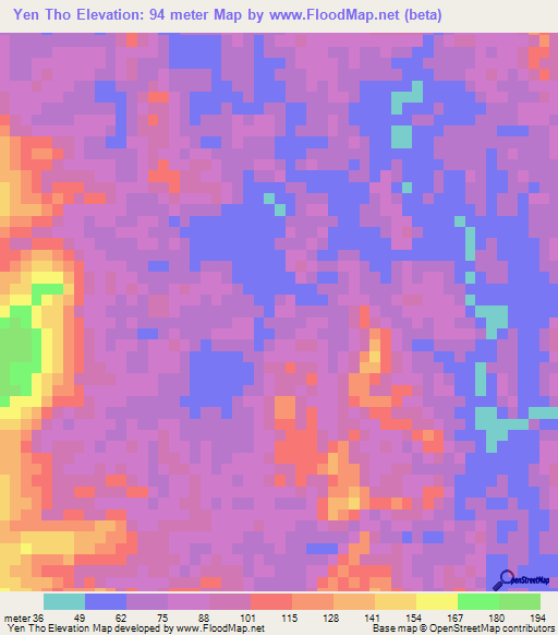 Yen Tho,Vietnam Elevation Map