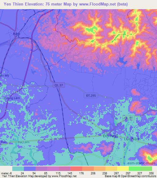 Yen Thien,Vietnam Elevation Map