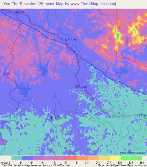 Yen The,Vietnam Elevation Map