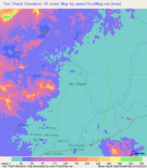 Yen Thanh,Vietnam Elevation Map