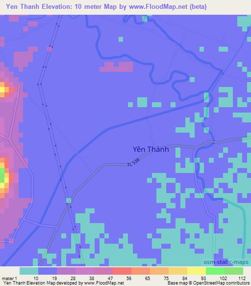 Yen Thanh,Vietnam Elevation Map