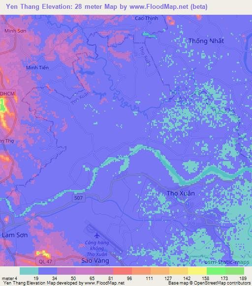 Yen Thang,Vietnam Elevation Map