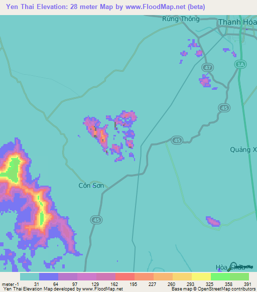 Yen Thai,Vietnam Elevation Map