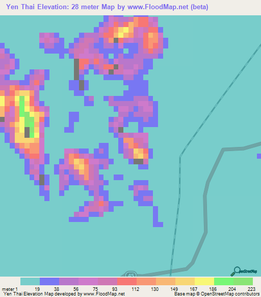 Yen Thai,Vietnam Elevation Map