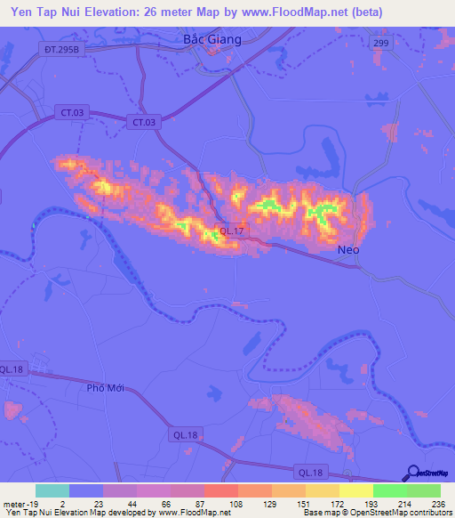 Yen Tap Nui,Vietnam Elevation Map