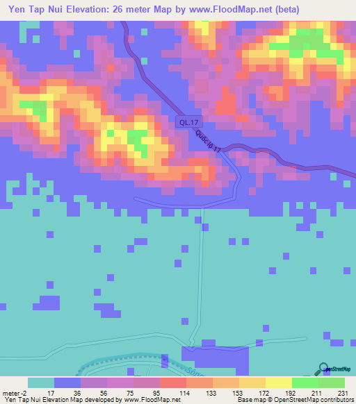 Yen Tap Nui,Vietnam Elevation Map