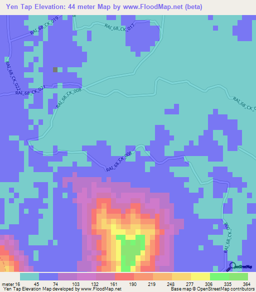 Yen Tap,Vietnam Elevation Map