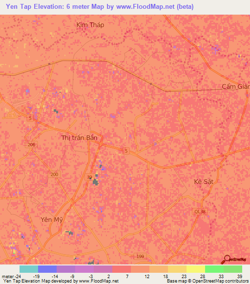 Yen Tap,Vietnam Elevation Map