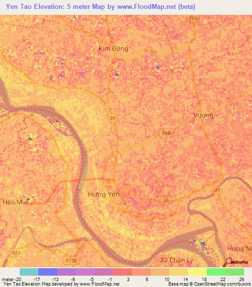 Yen Tao,Vietnam Elevation Map