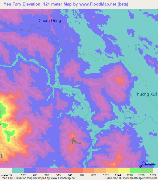 Yen Tam,Vietnam Elevation Map