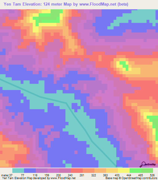 Yen Tam,Vietnam Elevation Map