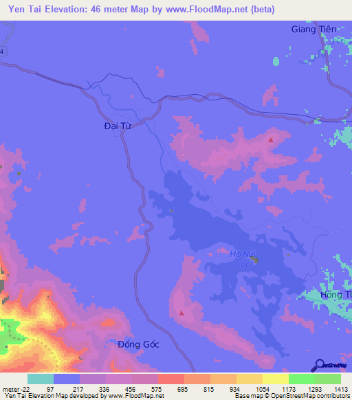 Yen Tai,Vietnam Elevation Map