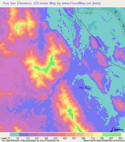 Yen Sao,Vietnam Elevation Map