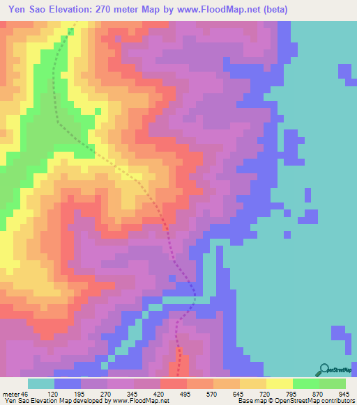 Yen Sao,Vietnam Elevation Map