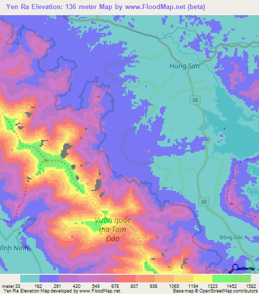 Yen Ra,Vietnam Elevation Map