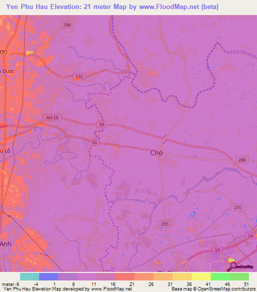 Yen Phu Hau,Vietnam Elevation Map