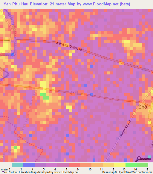 Yen Phu Hau,Vietnam Elevation Map