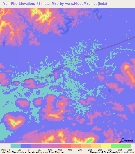 Yen Phu,Vietnam Elevation Map