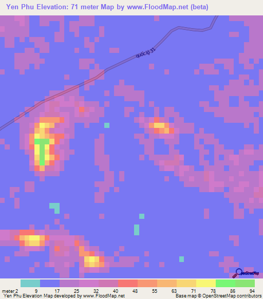 Yen Phu,Vietnam Elevation Map