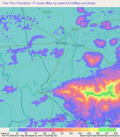 Yen Phu,Vietnam Elevation Map