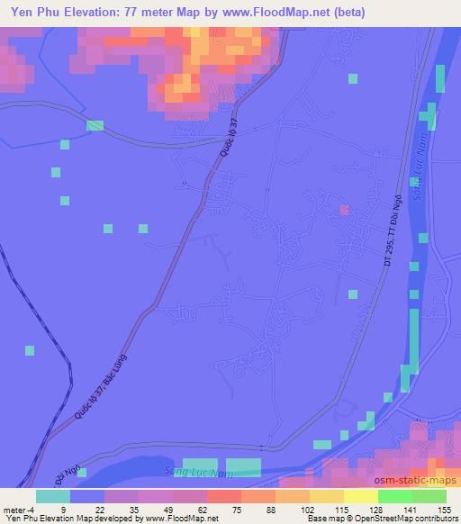 Yen Phu,Vietnam Elevation Map