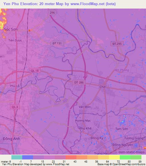 Yen Phu,Vietnam Elevation Map