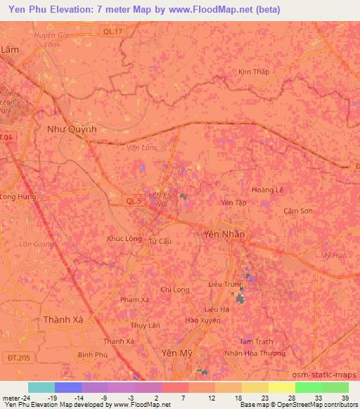 Yen Phu,Vietnam Elevation Map