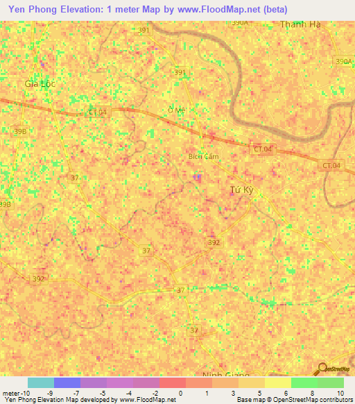 Yen Phong,Vietnam Elevation Map