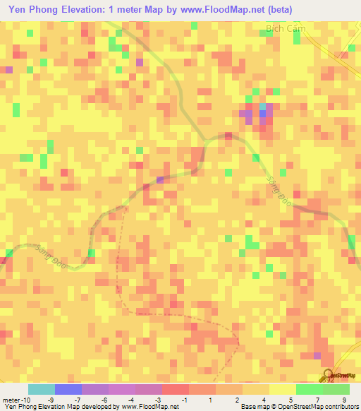 Yen Phong,Vietnam Elevation Map