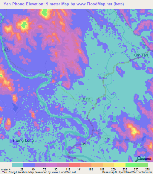 Yen Phong,Vietnam Elevation Map