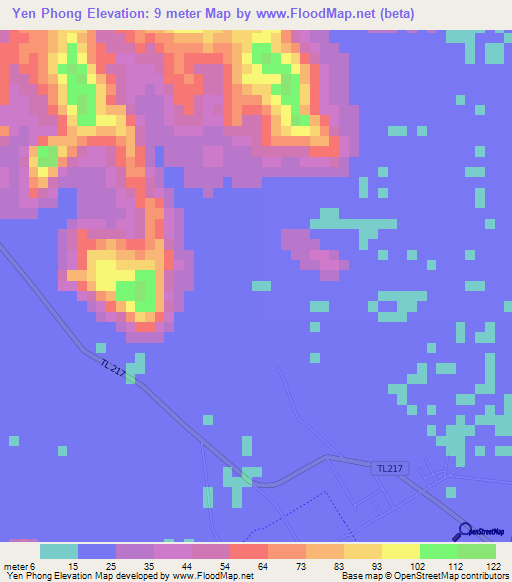 Yen Phong,Vietnam Elevation Map