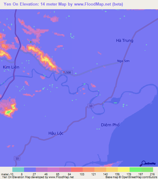 Yen On,Vietnam Elevation Map