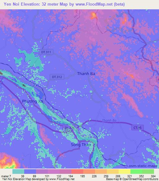 Yen Noi,Vietnam Elevation Map